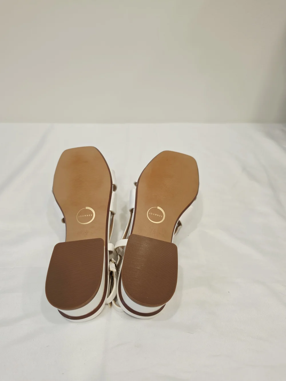 Journee Collection Tabatha White Woven-Strap Square Toe Slingback Sandals